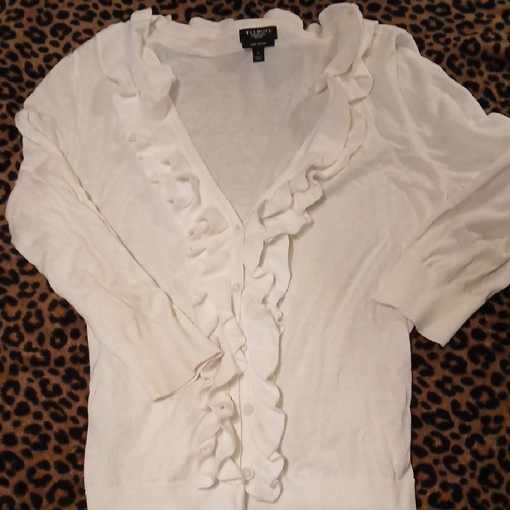 Talbots Petites Lightweight Ruffled Cardigan Size Petite Small